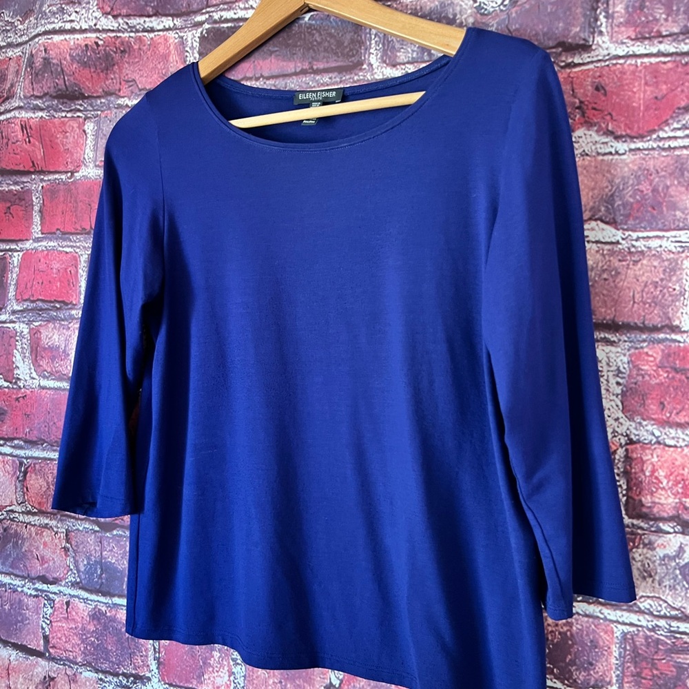 Eileen Fisher Purple Scoop Neck 3/4 Sleeve Top - Picture 2 of 8